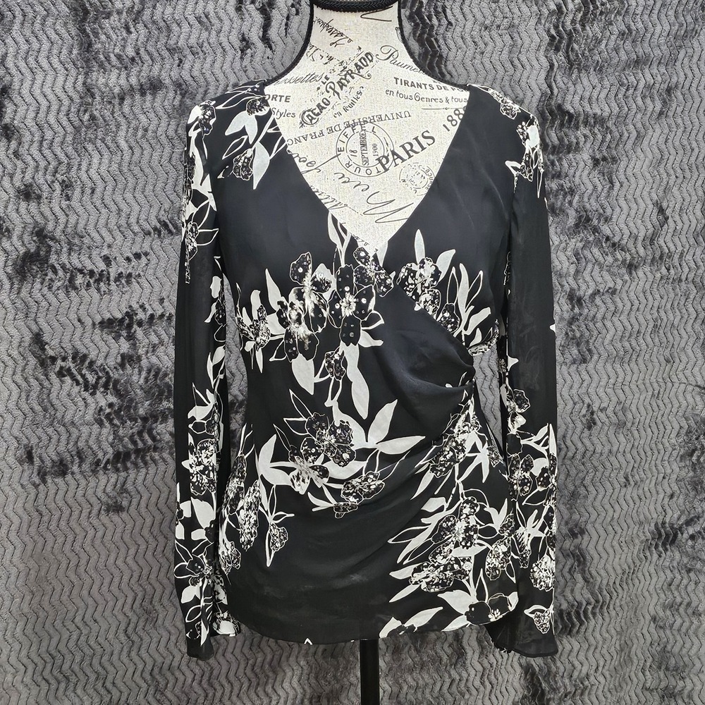 Alex Evenings Wrap Top Women M Modern Vintage Babydoll Semi Formal Dark Romantic